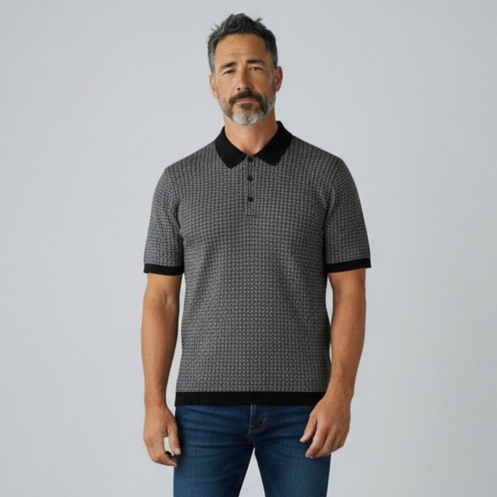 Rag & Bone Tyson Polo NWT Men's Sz L Black Kane Print Short Sleeves Cool Casual